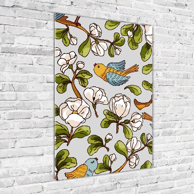 Verticale glasfoto Vogels en bloemen