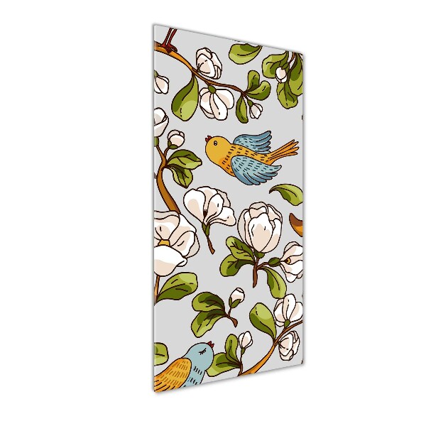 Verticale glasfoto Vogels en bloemen