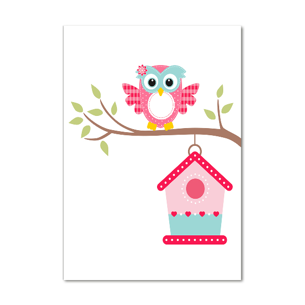 Verticale glasfoto Uil op een tak