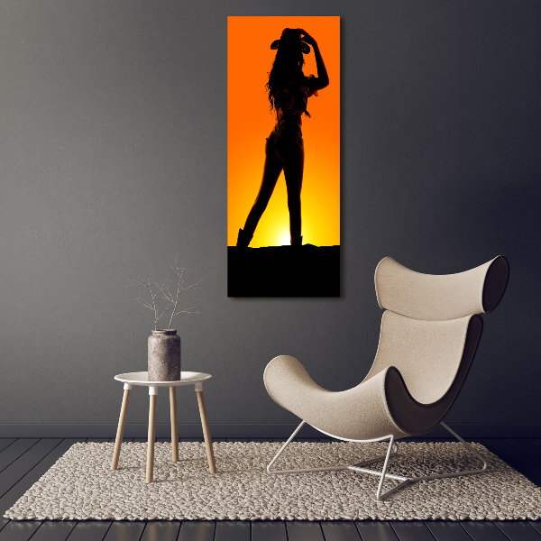 Verticale foto op glas Silhouet van een cowgirl