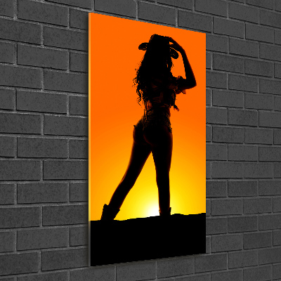 Verticale foto op glas Silhouet van een cowgirl