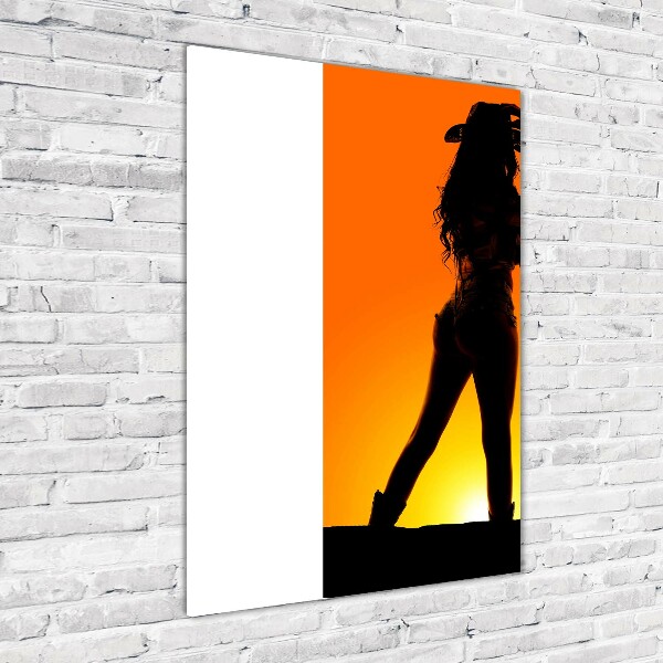 Verticale foto op glas Silhouet van een cowgirl