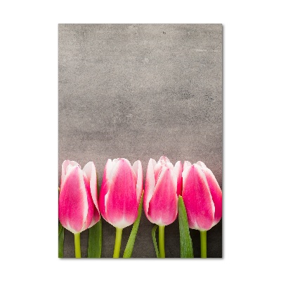 Verticaal glasschilderij Roze tulpen