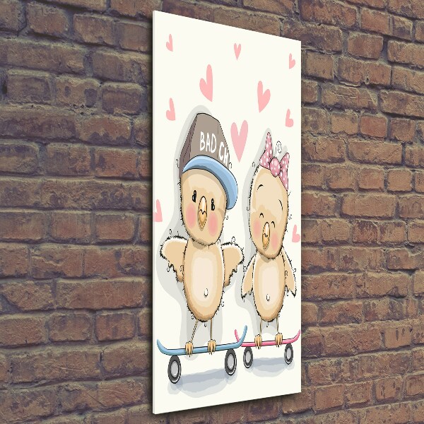 Verticaal glasschilderij Skateboardkippen