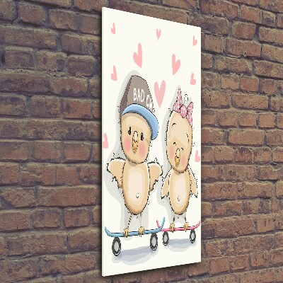Verticaal glasschilderij Skateboardkippen