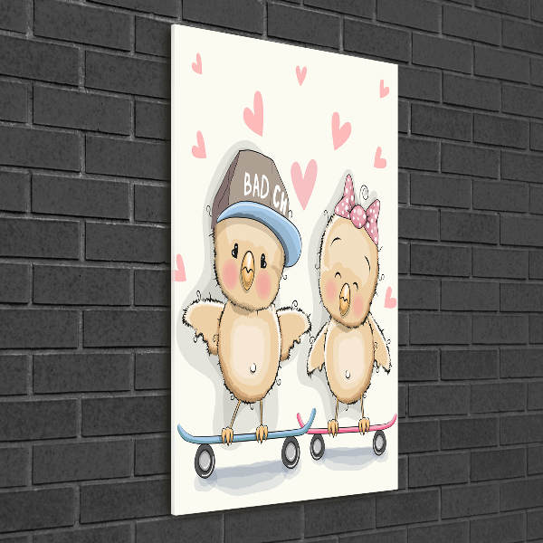 Verticaal glasschilderij Skateboardkippen