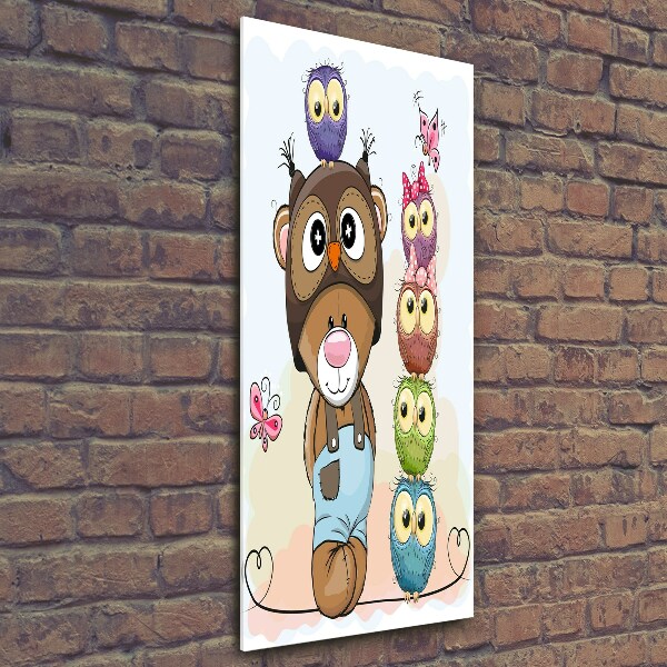 Verticale foto op glas Teddybeer en uilen