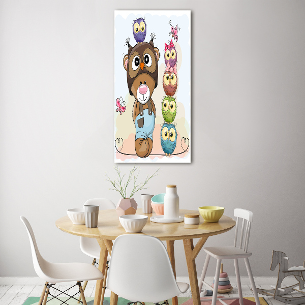 Verticale foto op glas Teddybeer en uilen