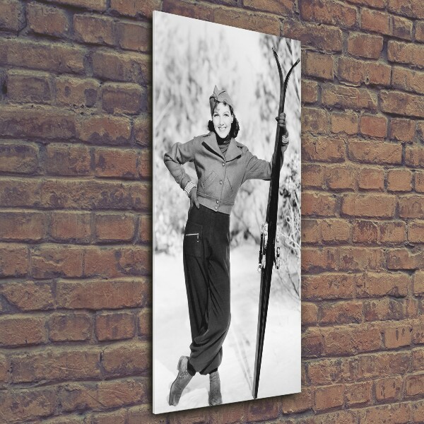 Verticale glasfoto Vrouw met ski's