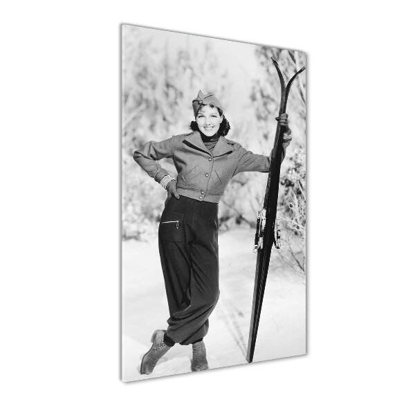 Verticale glasfoto Vrouw met ski's