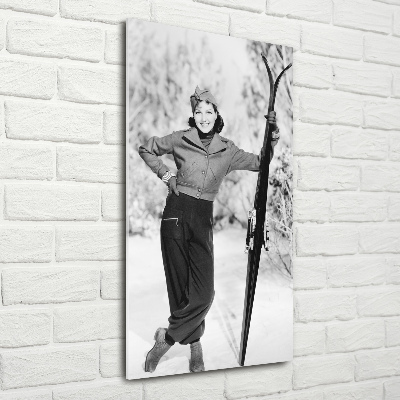 Verticale glasfoto Vrouw met ski's
