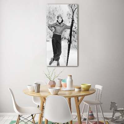 Verticale glasfoto Vrouw met ski's