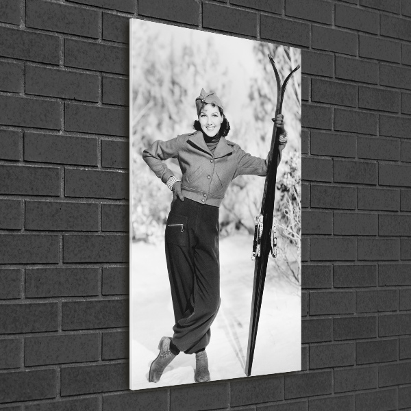 Verticale glasfoto Vrouw met ski's