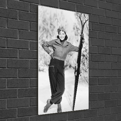 Verticale glasfoto Vrouw met ski's