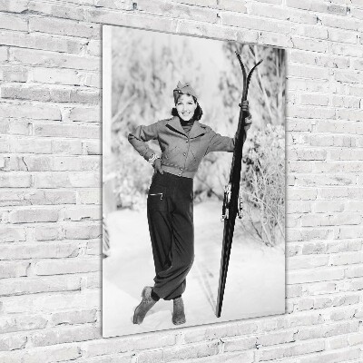 Verticale glasfoto Vrouw met ski's