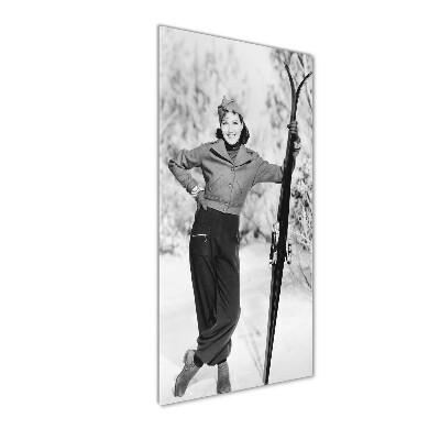 Verticale glasfoto Vrouw met ski's