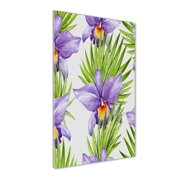 Verticaal glasschilderij Orchideeën en palmbomen