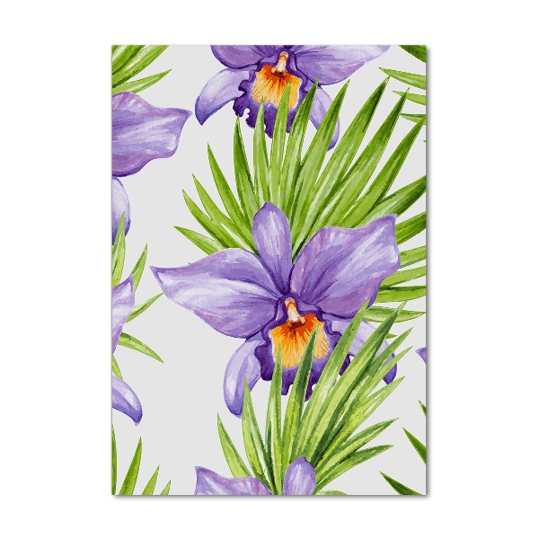 Verticaal glasschilderij Orchideeën en palmbomen