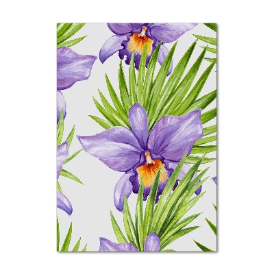 Verticaal glasschilderij Orchideeën en palmbomen