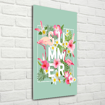 Verticaal glasschilderij Vakanties en flamingo's