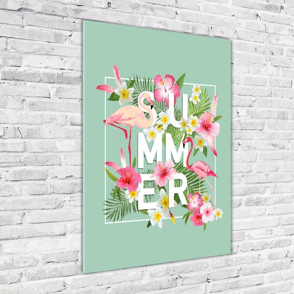 Verticaal glasschilderij Vakanties en flamingo's
