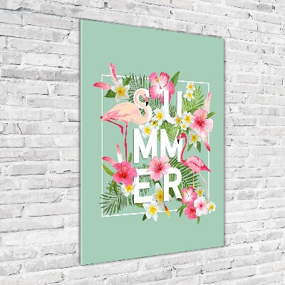 Verticaal glasschilderij Vakanties en flamingo's