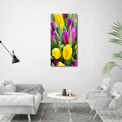 Verticale glasfoto Kleurrijke tulpen