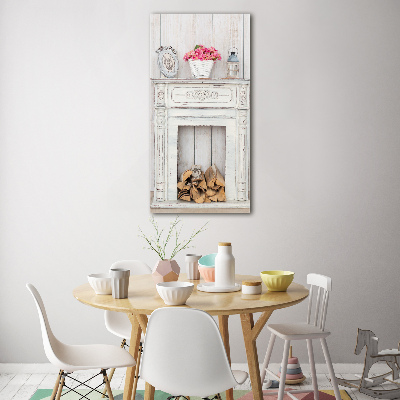 Verticaal glasschilderij Houten open haard