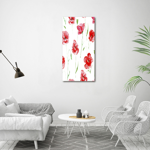 Verticaal glasschilderij Klaprozen