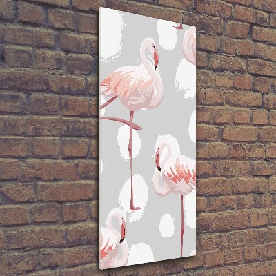 Verticale glasfoto Flamingo's en stippen