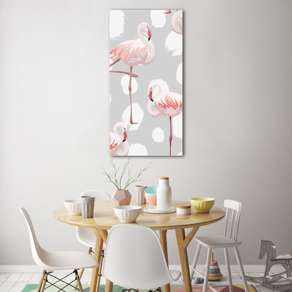 Verticale glasfoto Flamingo's en stippen