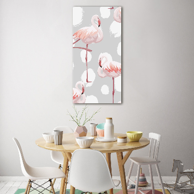 Verticale glasfoto Flamingo's en stippen