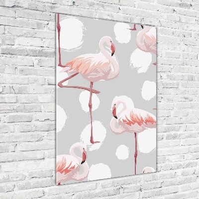 Verticale glasfoto Flamingo's en stippen