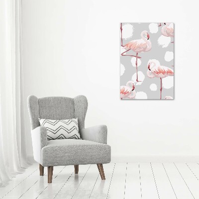 Verticale glasfoto Flamingo's en stippen