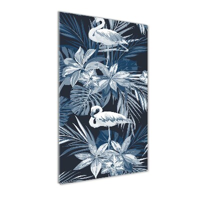 Verticaal glasschilderij Bloemen en flamingo's