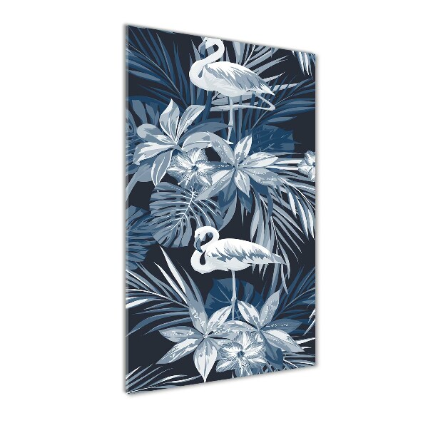Verticaal glasschilderij Bloemen en flamingo's