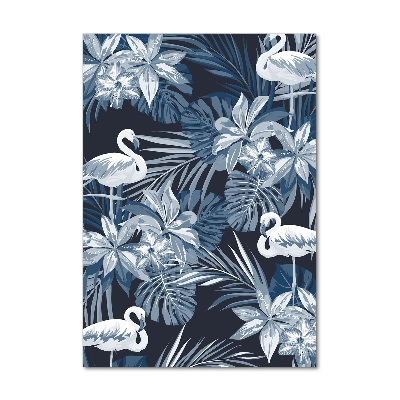 Verticaal glasschilderij Bloemen en flamingo's