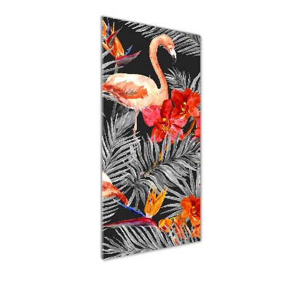 Verticale glasfoto Flamingo's en bloemen