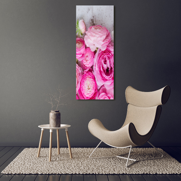 Verticale glasfoto Roze boterbloemen