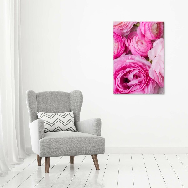 Verticale glasfoto Roze boterbloemen