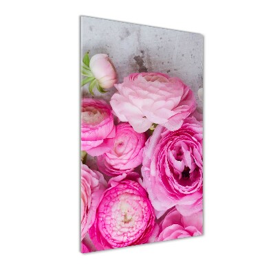 Verticale glasfoto Roze boterbloemen