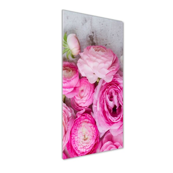 Verticale glasfoto Roze boterbloemen