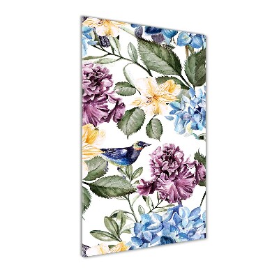 Verticale glasfoto Bloemen en vogels