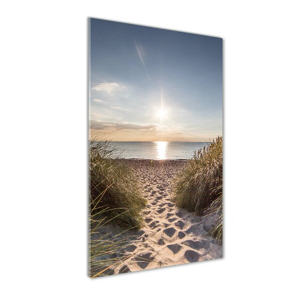 Verticale glasfoto duinen aan zee