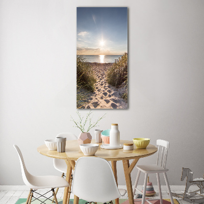 Verticale glasfoto duinen aan zee