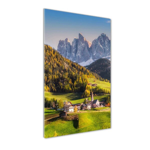 Verticale foto op glas Een stad in de bergen