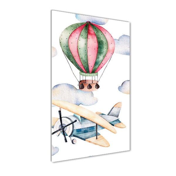 Verticale foto op glas Ballonnen en vliegtuigen