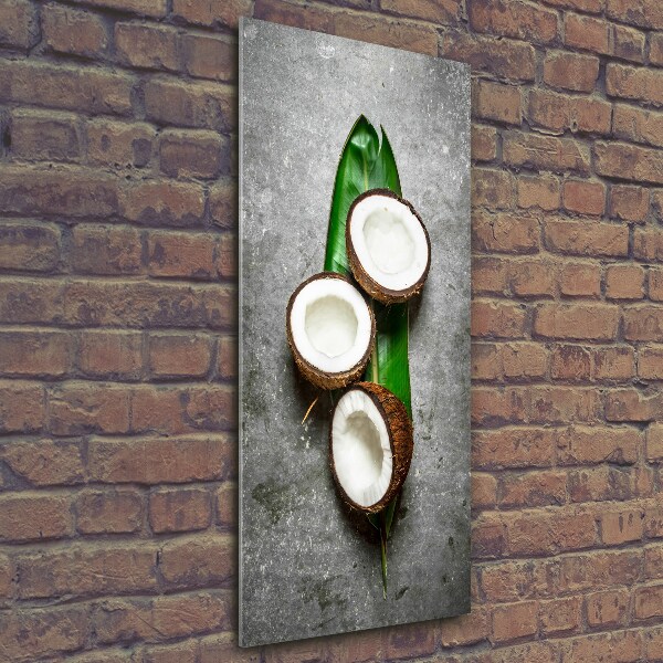 Verticaal glasschilderij Kokosnoot op een blad