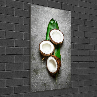 Verticaal glasschilderij Kokosnoot op een blad