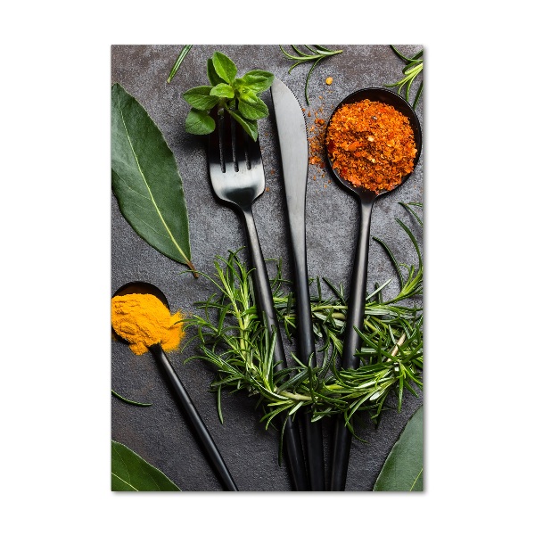 Verticale glasfoto Bestek en specerijen
